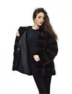 Coat 72 cm grey backsed 52 horizontal mink fur with whole skins hood long sleeve - Image 7