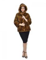 42 Mantel 62 cm Fell goldener Nerz horizontal quer Kapuzenärmel 3/4 – Bild 5