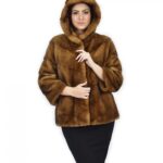 42 Cappotto 62 cm pelliccia golden visone orizzontale trasversale cappuccio manica 3/4