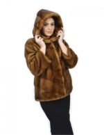 42 Mantel 62 cm Fell goldener Nerz horizontal quer Kapuzenärmel 3/4 – Bild 4