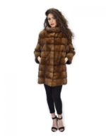 46 Golden Coat 82cm Horizontal Mink Fur Sleeve 3/4 Pistagna Collar - Image 5