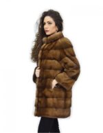 46 Golden Coat 82cm Horizontal Mink Fur Sleeve 3/4 Pistagna Collar - Image 3
