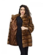 46 Golden Coat 82cm Horizontal Mink Fur Sleeve 3/4 Pistagna Collar - Image 7
