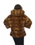Giacca cappuccio 42 golden pelliccia visone orizzontale coulisse polsi ganci