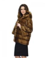 Giacca cappuccio 42 golden pelliccia visone orizzontale coulisse polsi ganci