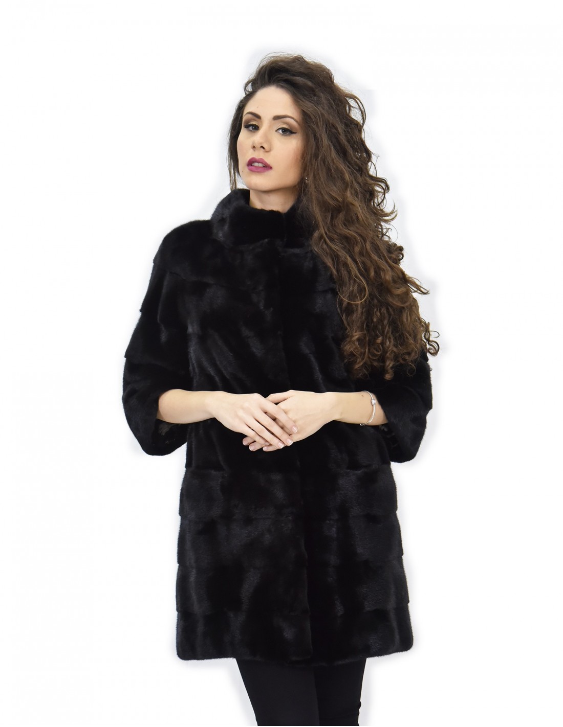 Cappotto taglia 50 84 cm pelliccia orizzontale di visone tasche boccale pistagna
