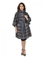Coat Cinta Pelle 56 Fur Mink Horizontal Blue Iris Pistachio Collar - Image 5