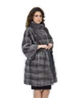 Coat Cinta Pelle 56 Fur Mink Horizontal Blue Iris Pistachio Collar - Image 4