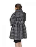 Coat Cinta Pelle 56 Fur Mink Horizontal Blue Iris Pistachio Collar - Image 6