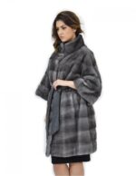 Coat Cinta Pelle 56 Fur Mink Horizontal Blue Iris Pistachio Collar - Image 3