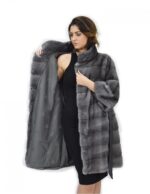 Coat Cinta Pelle 56 Fur Mink Horizontal Blue Iris Pistachio Collar - Image 7