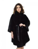 Cappotto nero cinta pelle 52 pelliccia visone orizzontale collo pistagna