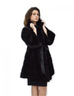 Black coat belt leather 52 fur mink horizontal pistachio collar - Image 4