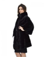 Black coat belt leather 52 fur mink horizontal pistachio collar - Image 3