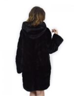 Cappotto nero 50 visone orizzontale e trasversale pelliccia cappuccio 88 cm