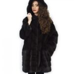 Cappotto aurora 52 visone orizzontale e trasversale pelliccia cappuccio 88 cm