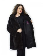 Fell aurora 52 horizontaler Nerz und querfellkapuze 88 cm – Bild 7