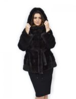 Aurora cappuccio 46 cappotto pelliccia visone orizzontale coulisse fondo e polsi