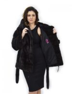 Aurora hood 46 coat fur horizontal mink drawstring bottom and wrists - Image 7