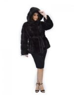 Aurora hood 54 coat fur horizontal mink drawstring bottom and wrists - Image 5