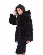 Aurora hood 54 coat fur horizontal mink drawstring bottom and wrists - Image 3