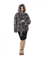 Blue iris cap 46 mink coat fur horizontal drawstring bottom and cuffs - Image 5