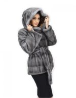 Blue iris cap 46 mink coat fur horizontal drawstring bottom and cuffs - Image 4