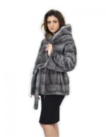 Blue iris cap 46 mink coat fur horizontal drawstring bottom and cuffs - Image 3