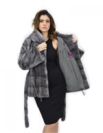 Blue iris cap 46 mink coat fur horizontal drawstring bottom and cuffs - Image 7