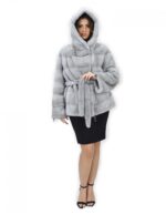 Сапфировый капюшон 52 Пальто Мех Норка Горизонтальный шнурок Низ и манжеты — изображение 5