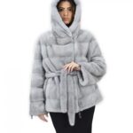 Zaffiro cappuccio 52 cappotto pelliccia visone orizzontale coulisse fondo e polsi