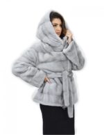 Сапфировый капюшон 52 Пальто Мех Норка Горизонтальный шнурок Низ и манжеты — изображение 4