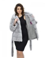 Сапфировый капюшон 52 Пальто Мех Норка Горизонтальный шнурок Низ и манжеты — изображение 7