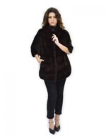 Mahogany fur cape horizontal mink 42-46 sleeve 3/4 pistachio - Image 5