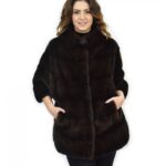 Mantella mogano pelliccia visone orizzontale 42-46 manica 3/4 pistagna