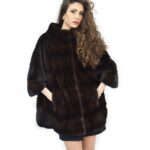 Mantella mogano pelliccia visone orizzontale 46-50 manica 3/4 pistagna