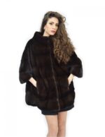 Mantella mogano pelliccia visone orizzontale 46-50 manica 3/4 pistagna