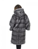 Mantel 104cm Fellmütze 46 Nerz horizontal blau Iris Kordelzug – Bild 6