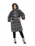 Пальто 104см мех шапка 54 горизонтальная норка синий ирис шнурок — изображение 5