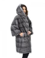 Пальто 104см мех шапка 54 горизонтальная норка синий ирис шнурок — изображение 4