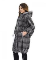 Пальто 104см мех шапка 54 горизонтальная норка синий ирис шнурок — изображение 3