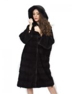 Cappotto 104cm cappuccio pelliccia 48 visone orizzontale aurora coulisse