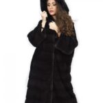 Cappotto 104cm cappuccio pelliccia 52 visone orizzontale aurora coulisse