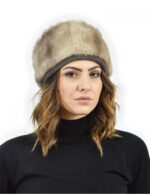 Cappello piccolo in pelliccia di visone e lana blue iris con elastico