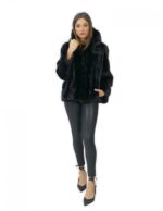 3 48 Giacca pelliccia visone orizzontale black cappuccio fourrure de vison mink fur Nerz