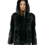 48 Giacca pelliccia visone orizzontale black cappuccio fourrure de vison mink fur Nerz