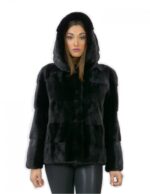 48 Giacca pelliccia visone orizzontale black cappuccio fourrure de vison mink fur Nerz