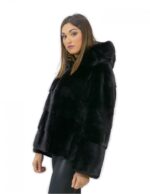 1 48 Giacca pelliccia visone orizzontale black cappuccio fourrure de vison mink fur Nerz