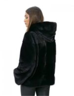 4 48 Giacca pelliccia visone orizzontale black cappuccio fourrure de vison mink fur Nerz