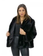 5 48 Giacca pelliccia visone orizzontale black cappuccio fourrure de vison mink fur Nerz